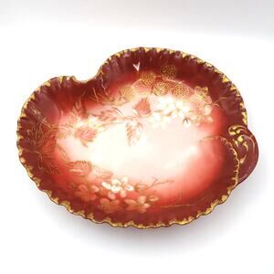 Antique Haviland & Co Limoges France Hand Painted Red Gold Gilt Serving Dish